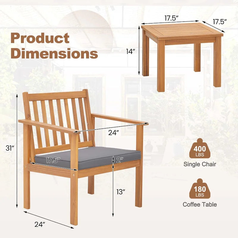 Costway Ensemble de Meubles de Patio 3 pièces Chaises et Table Basse en Bois d'Acacia - Voir les Détails