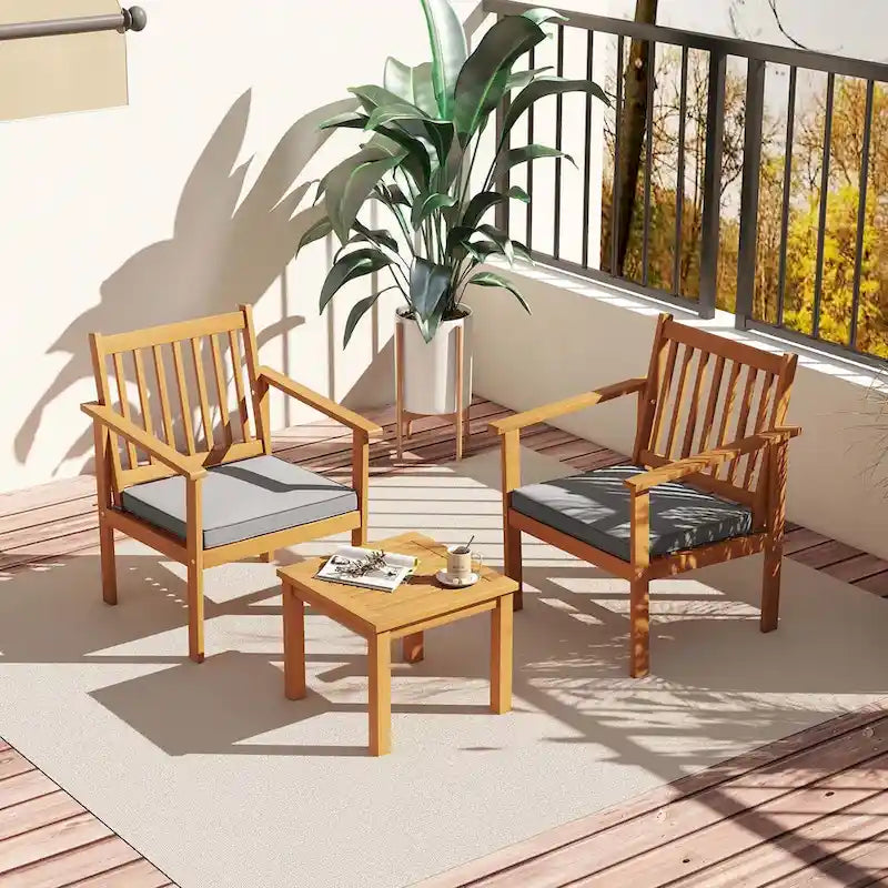Costway Ensemble de Meubles de Patio 3 pièces Chaises et Table Basse en Bois d'Acacia - Voir les Détails