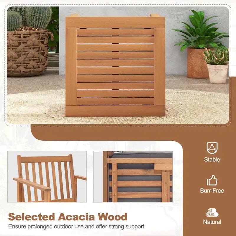 Costway Ensemble de Meubles de Patio 3 pièces Chaises et Table Basse en Bois d'Acacia - Voir les Détails