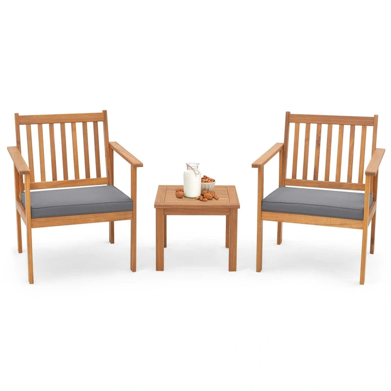 Costway Ensemble de Meubles de Patio 3 pièces Chaises et Table Basse en Bois d'Acacia - Voir les Détails