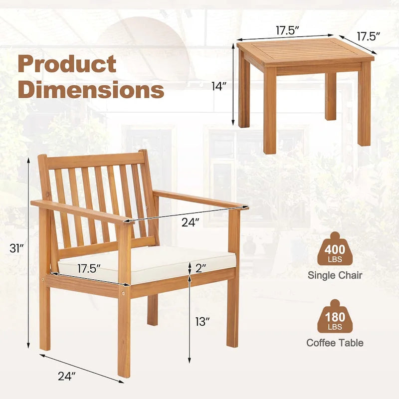 Costway Ensemble de Meubles de Patio 3 pièces Chaises et Table Basse en Bois d'Acacia - Voir les Détails