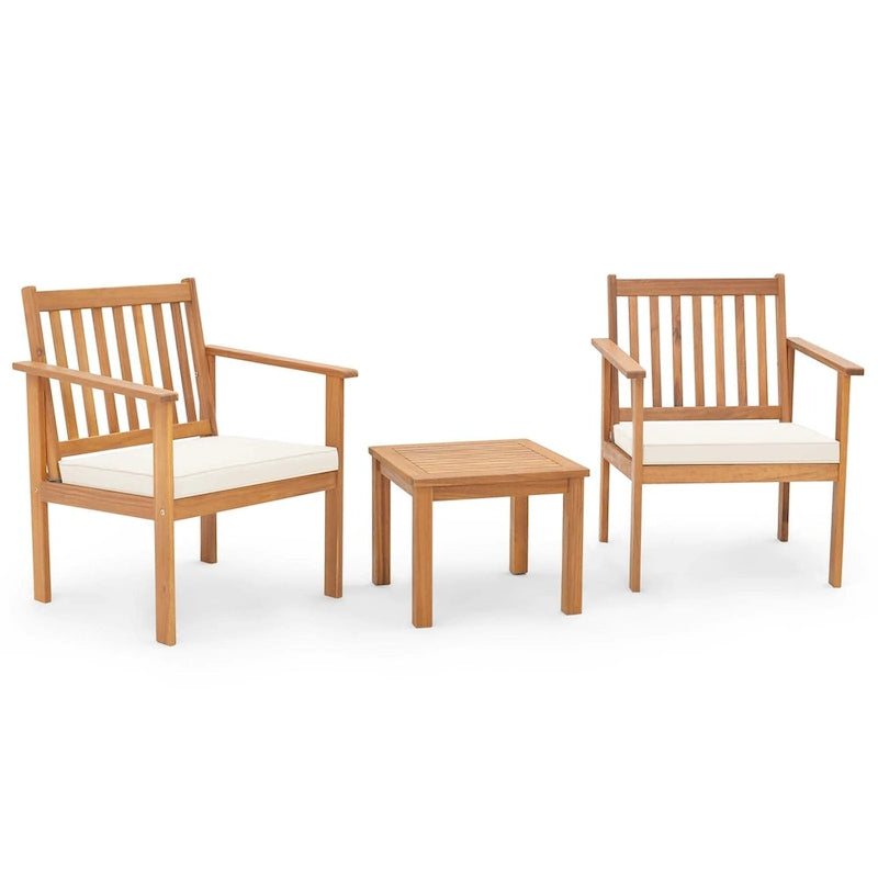 Costway Ensemble de Meubles de Patio 3 pièces Chaises et Table Basse en Bois d'Acacia - Voir les Détails