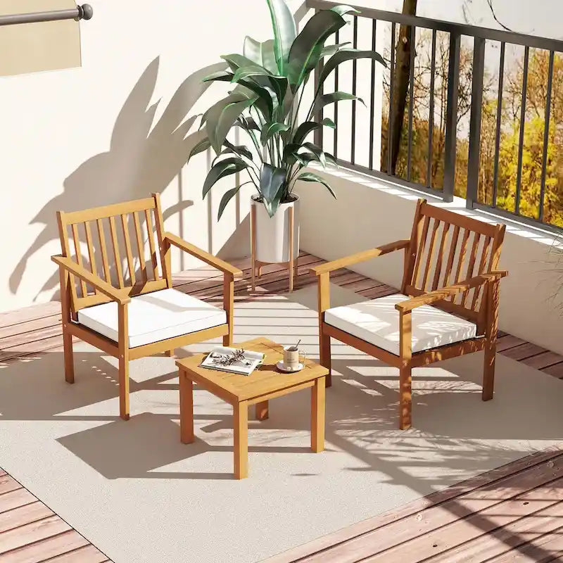 Costway Ensemble de Meubles de Patio 3 pièces Chaises et Table Basse en Bois d'Acacia - Voir les Détails