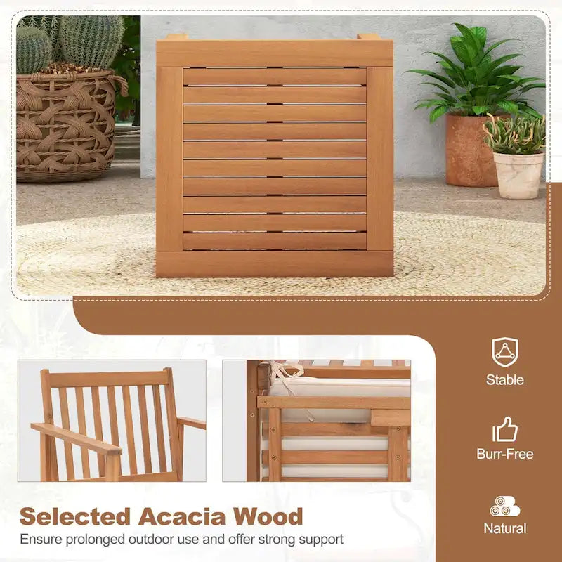 Costway Ensemble de Meubles de Patio 3 pièces Chaises et Table Basse en Bois d'Acacia - Voir les Détails