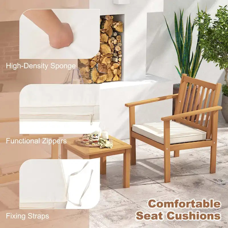 Costway Ensemble de Meubles de Patio 3 pièces Chaises et Table Basse en Bois d'Acacia - Voir les Détails