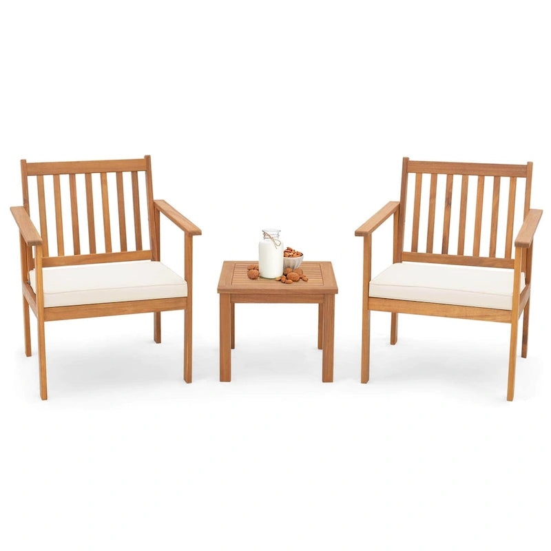 Costway Ensemble de Meubles de Patio 3 pièces Chaises et Table Basse en Bois d'Acacia - Voir les Détails