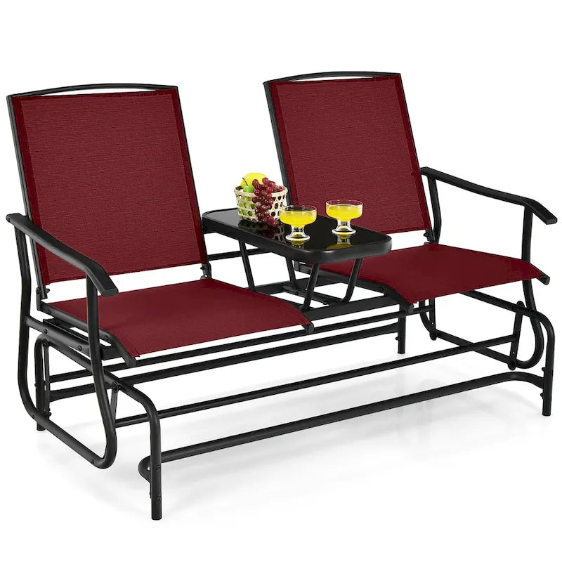 Gymax Double fauteuil à bascule pour 2 personnes, Patio extérieur, Causeuse à bascule