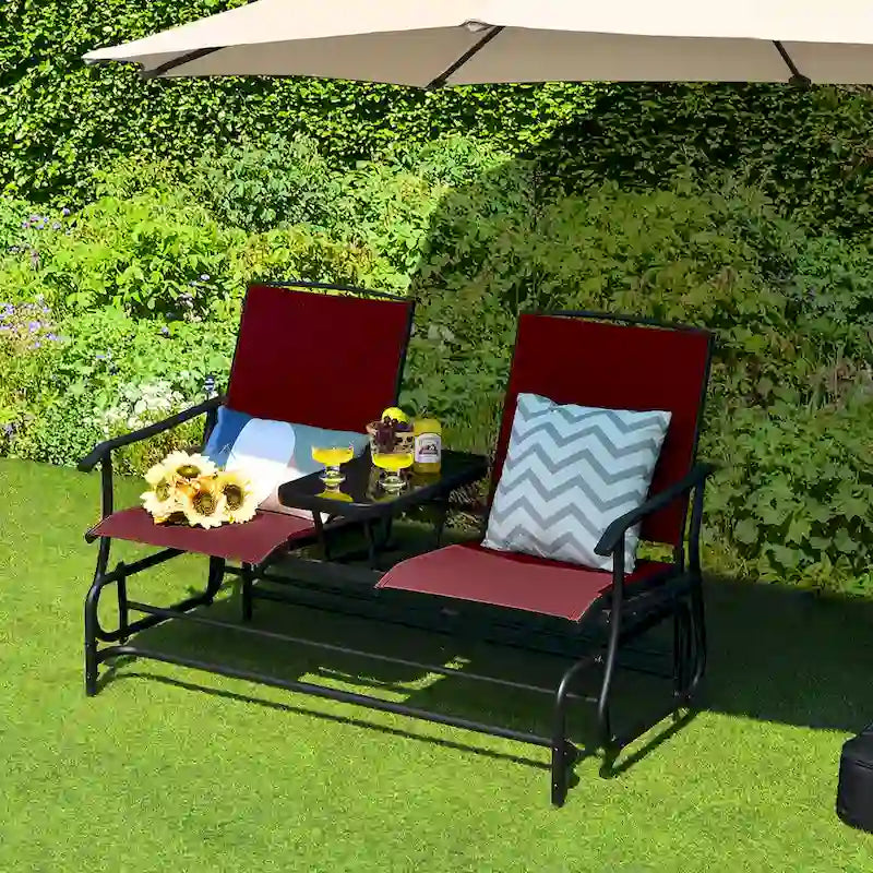 Gymax Double fauteuil à bascule pour 2 personnes, Patio extérieur, Causeuse à bascule