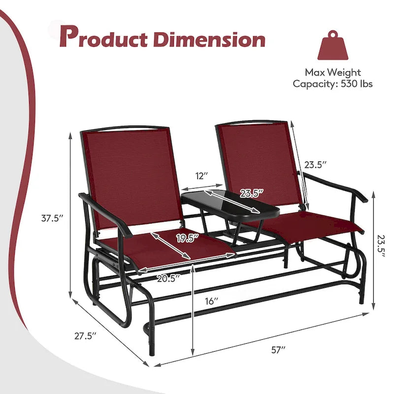 Gymax Double fauteuil à bascule pour 2 personnes, Patio extérieur, Causeuse à bascule