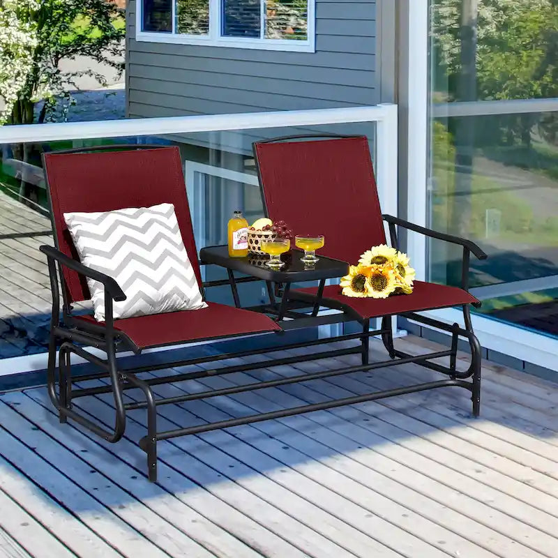 Gymax Double fauteuil à bascule pour 2 personnes, Patio extérieur, Causeuse à bascule