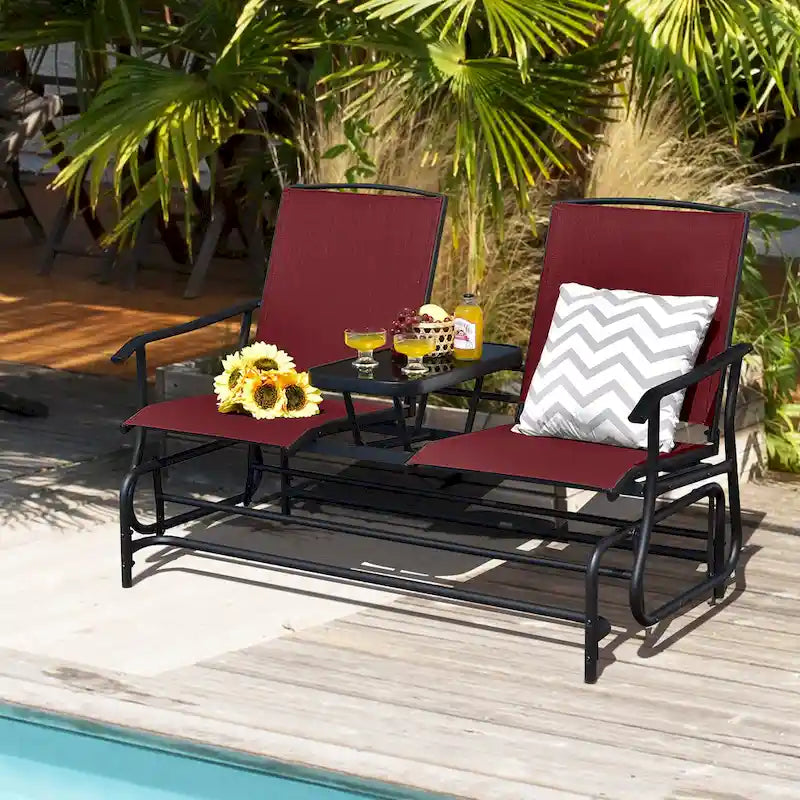 Gymax Double fauteuil à bascule pour 2 personnes, Patio extérieur, Causeuse à bascule
