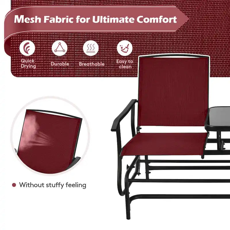 Gymax Double fauteuil à bascule pour 2 personnes, Patio extérieur, Causeuse à bascule
