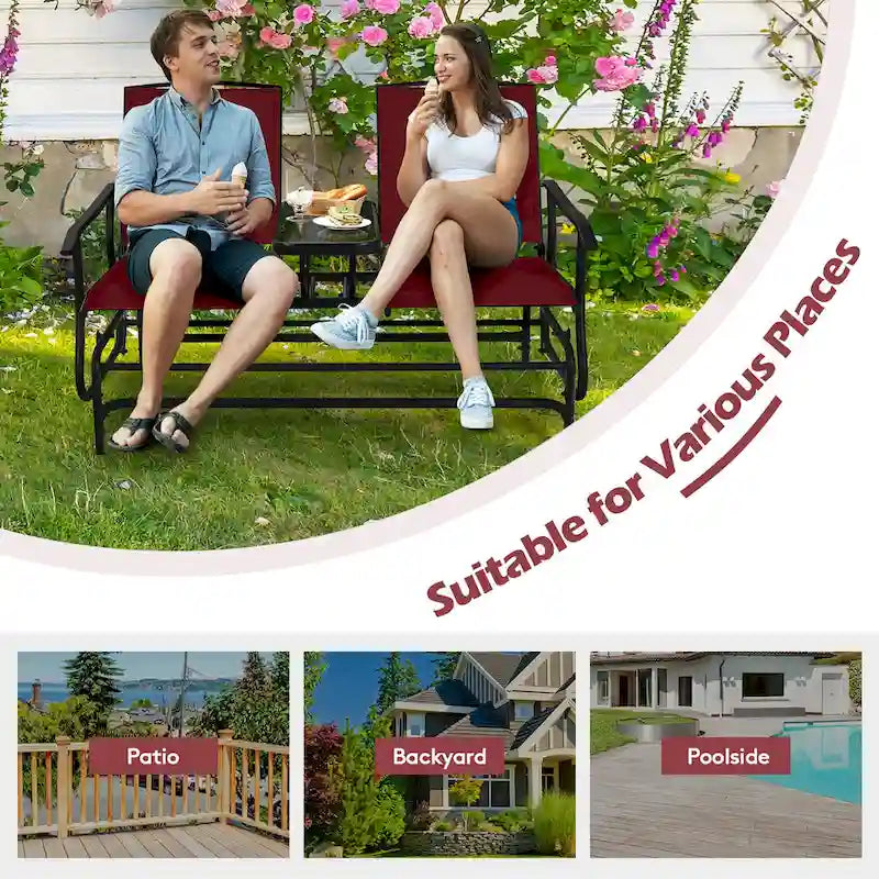 Gymax Double fauteuil à bascule pour 2 personnes, Patio extérieur, Causeuse à bascule