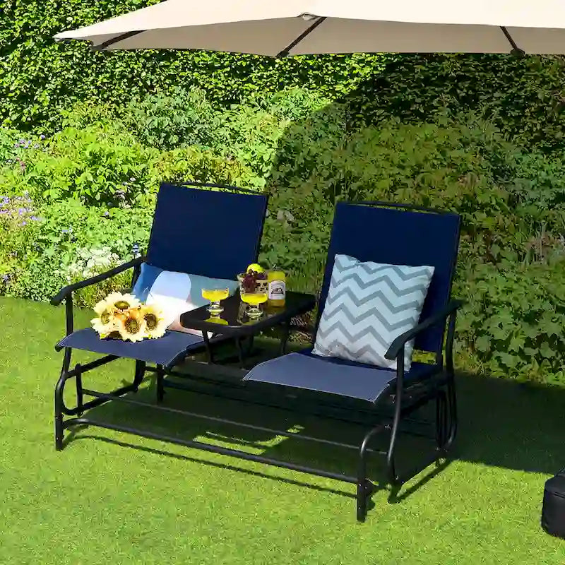 Gymax Double fauteuil à bascule pour 2 personnes, Patio extérieur, Causeuse à bascule
