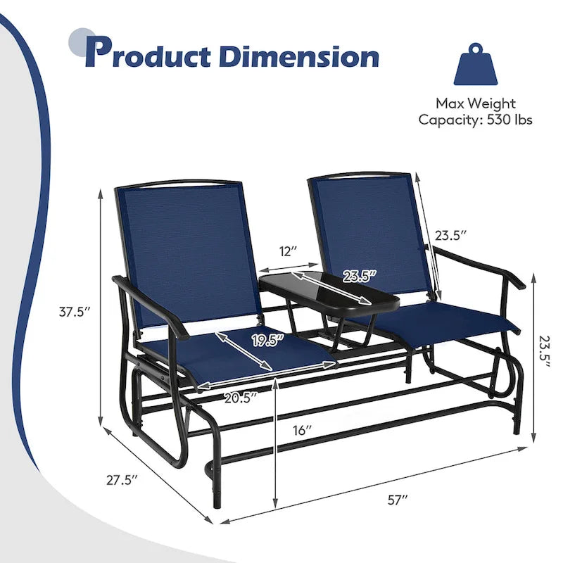 Gymax Double fauteuil à bascule pour 2 personnes, Patio extérieur, Causeuse à bascule