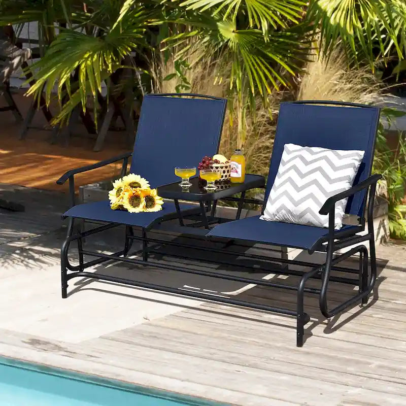 Gymax Double fauteuil à bascule pour 2 personnes, Patio extérieur, Causeuse à bascule