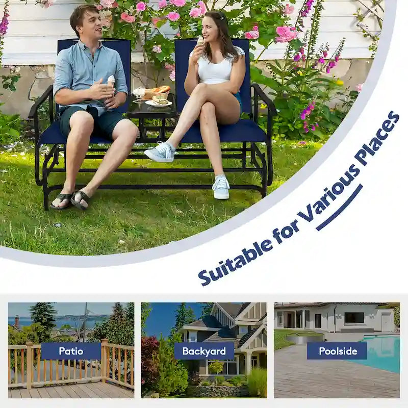 Gymax Double fauteuil à bascule pour 2 personnes, Patio extérieur, Causeuse à bascule