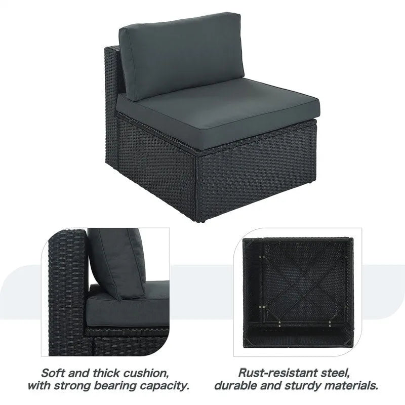 Ensemble de mobilier de jardin 7 pièces, salon de jardin en osier tressé, canapé-lit en rotin avec table basse, pouf et coussins colorés