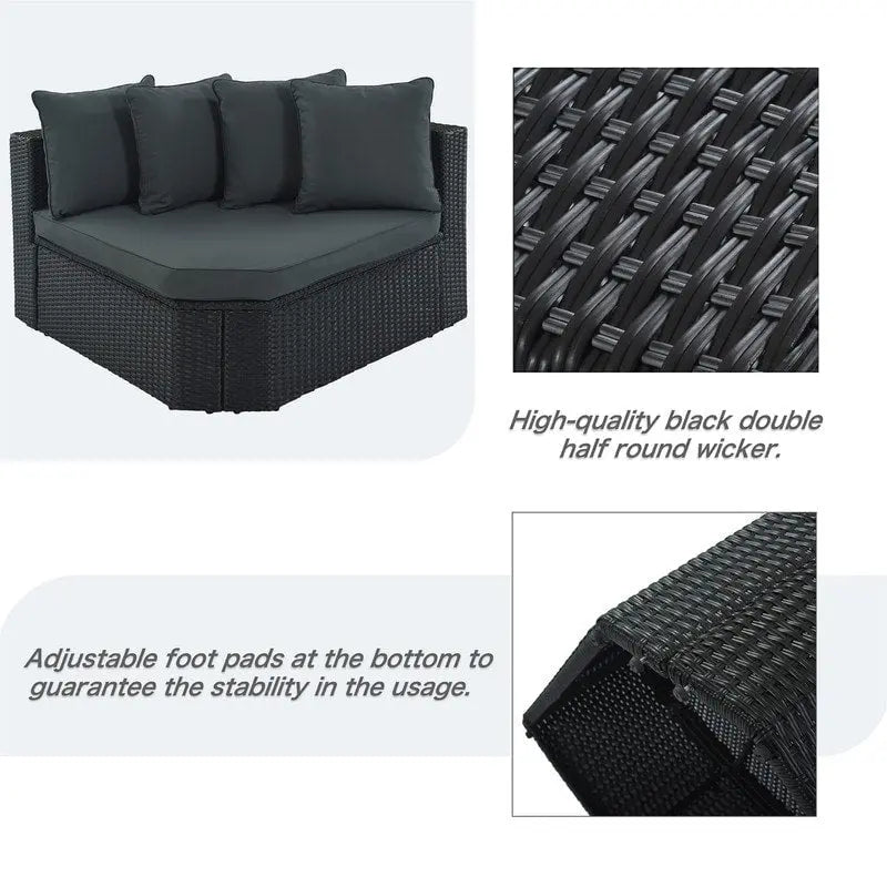 Ensemble de mobilier de jardin 7 pièces, salon de jardin en osier tressé, canapé-lit en rotin avec table basse, pouf et coussins colorés