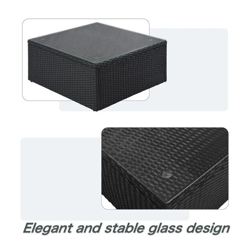 Ensemble de mobilier de jardin 7 pièces, salon de jardin en osier tressé, canapé-lit en rotin avec table basse, pouf et coussins colorés