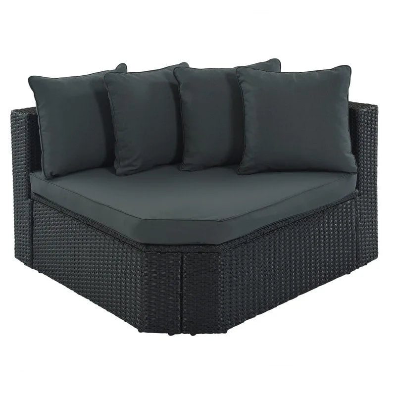 Ensemble de mobilier de jardin 7 pièces, salon de jardin en osier tressé, canapé-lit en rotin avec table basse, pouf et coussins colorés