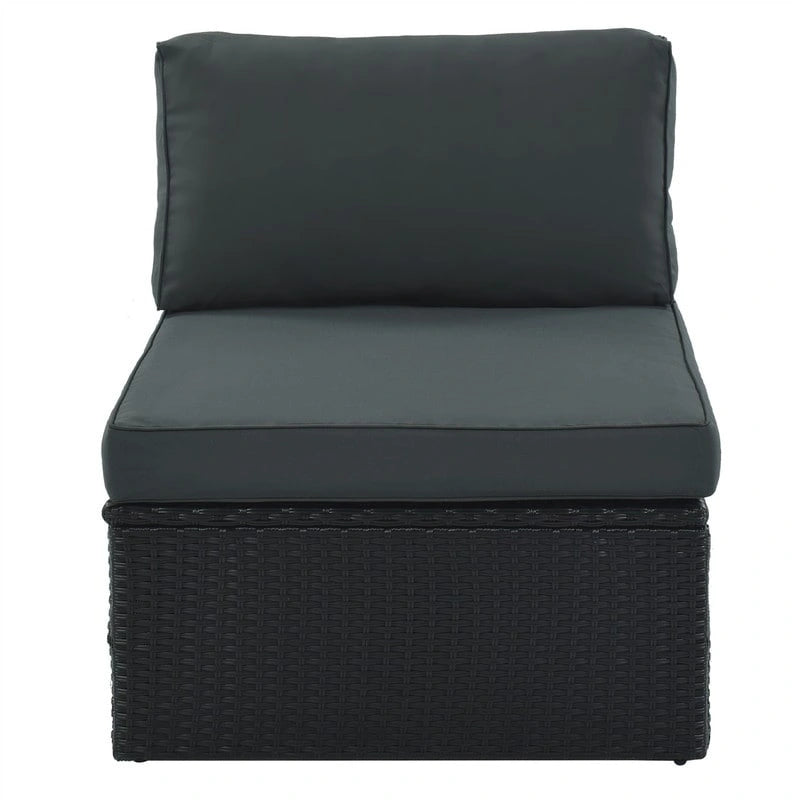 Ensemble de mobilier de jardin 7 pièces, salon de jardin en osier tressé, canapé-lit en rotin avec table basse, pouf et coussins colorés