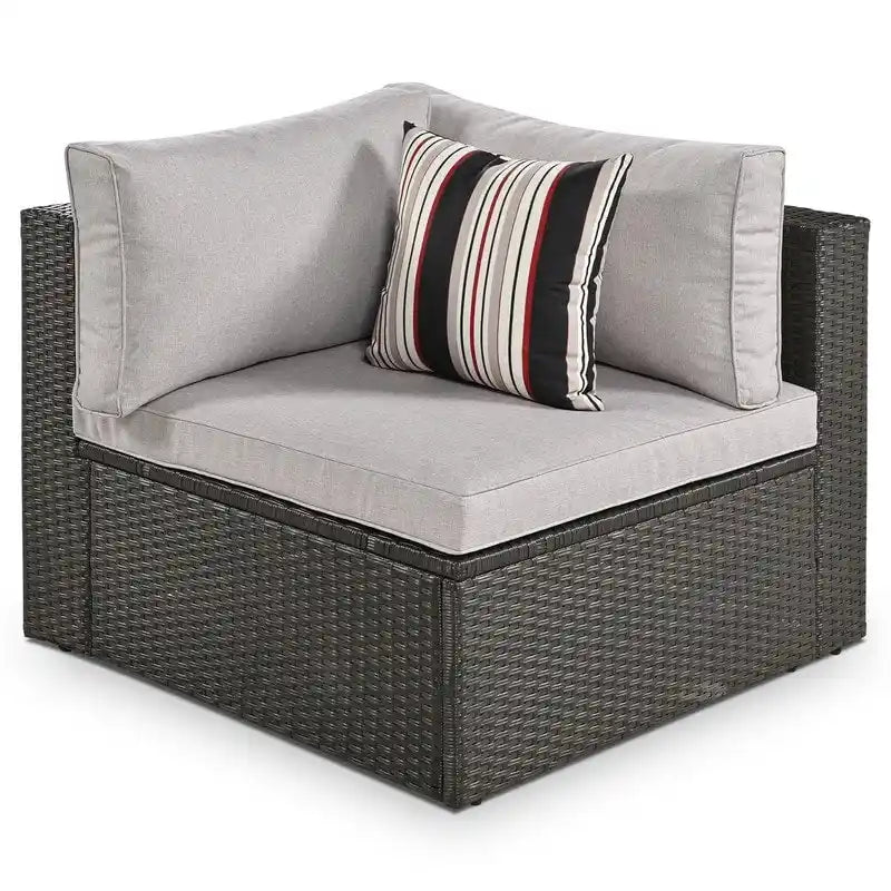 Ensemble de mobilier de jardin 7 pièces, salon de jardin en osier tressé, canapé-lit en rotin avec table basse, pouf et coussins colorés