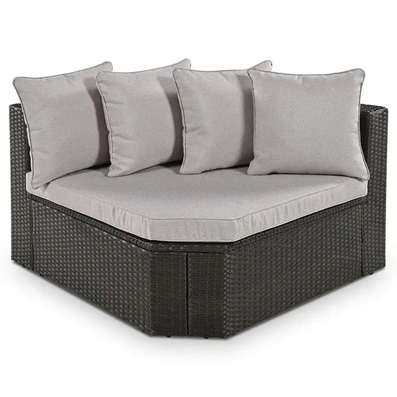 Ensemble de mobilier de jardin 7 pièces, salon de jardin en osier tressé, canapé-lit en rotin avec table basse, pouf et coussins colorés