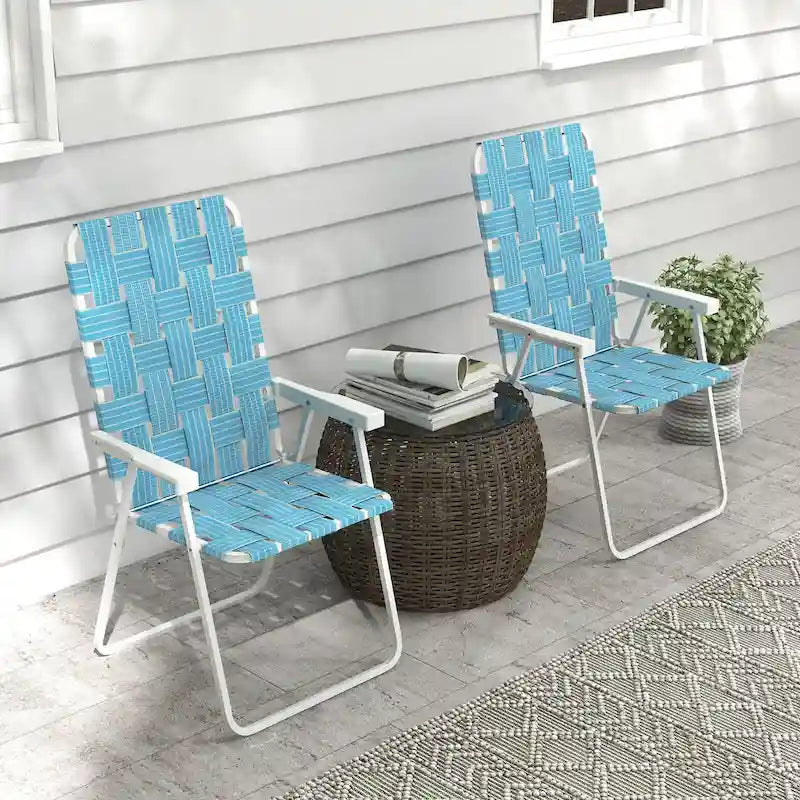 Lot de 2 Chaises Pliantes de Patio avec Accoudoirs, Chaises de Camping d'Extérieur, Chaises de Jardin Portables pour le Camping, le Jardin, la Piscine, la Plage