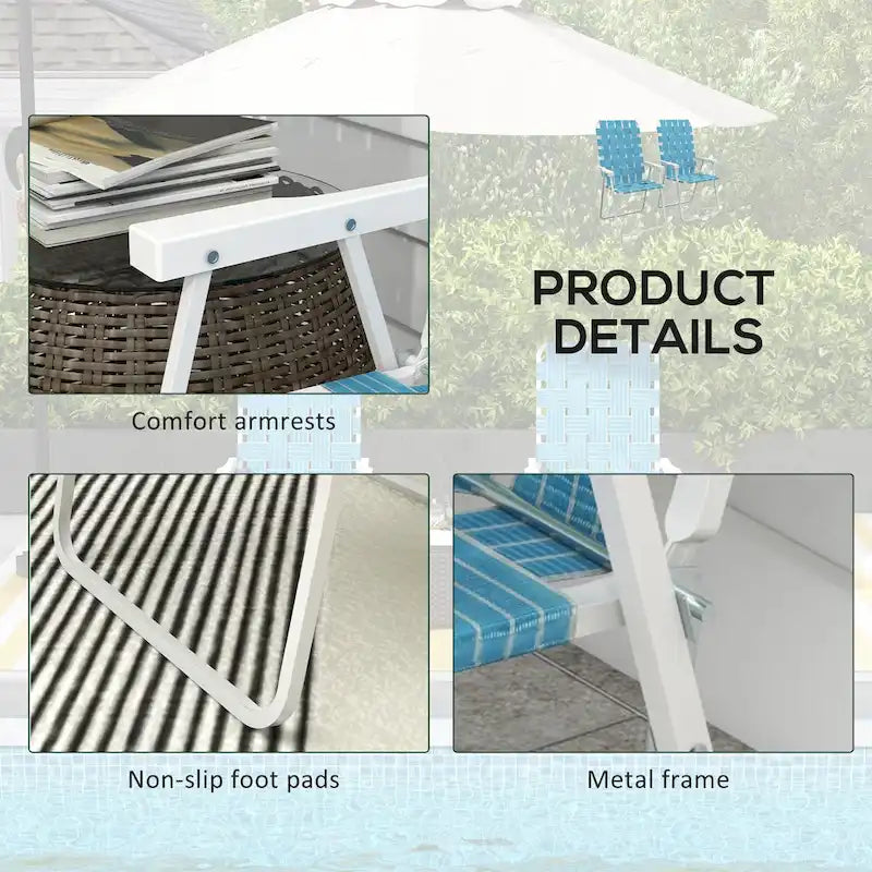 Lot de 2 Chaises Pliantes de Patio avec Accoudoirs, Chaises de Camping d'Extérieur, Chaises de Jardin Portables pour le Camping, le Jardin, la Piscine, la Plage