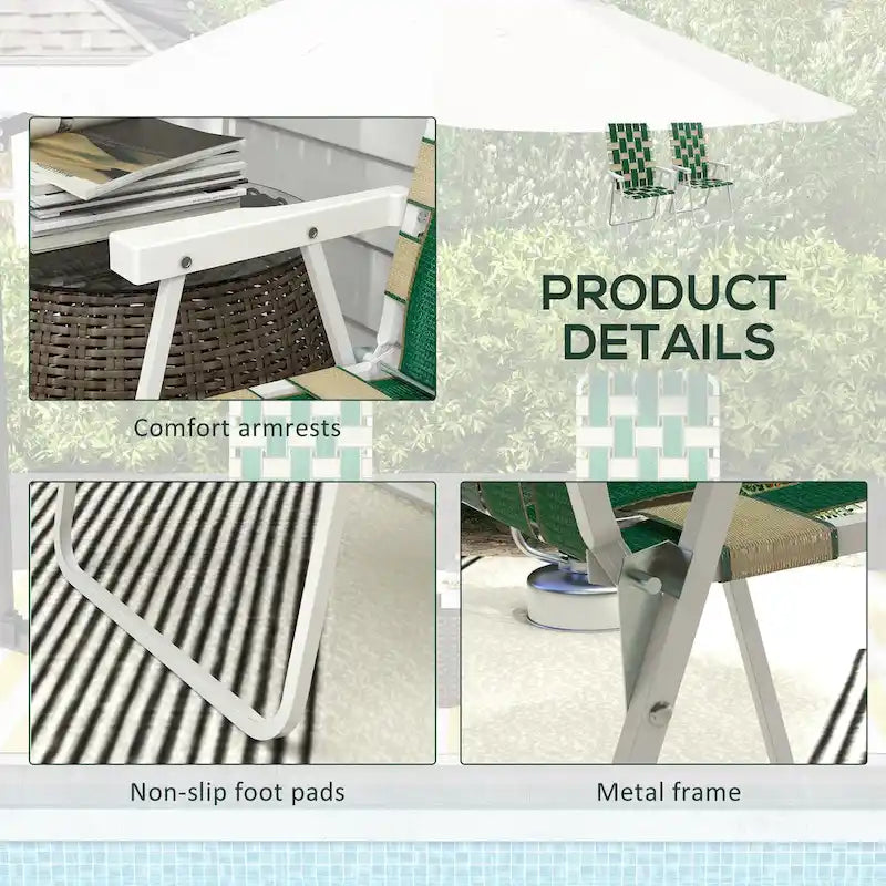 Lot de 2 Chaises Pliantes de Patio avec Accoudoirs, Chaises de Camping d'Extérieur, Chaises de Jardin Portables pour le Camping, le Jardin, la Piscine, la Plage