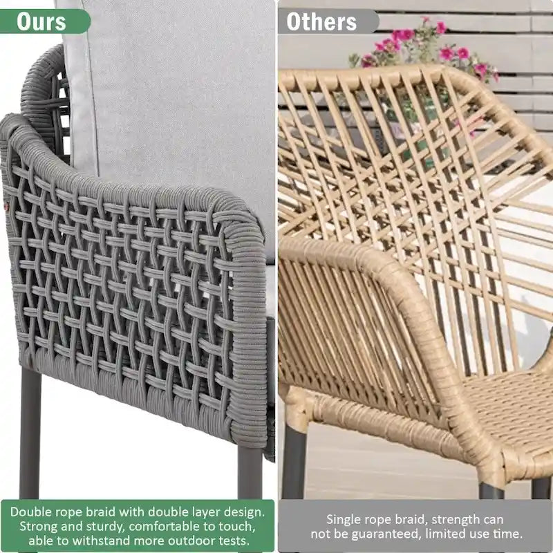Ensemble de 6 pièces d'extérieur en osier avec table en bois, glacière et coussins