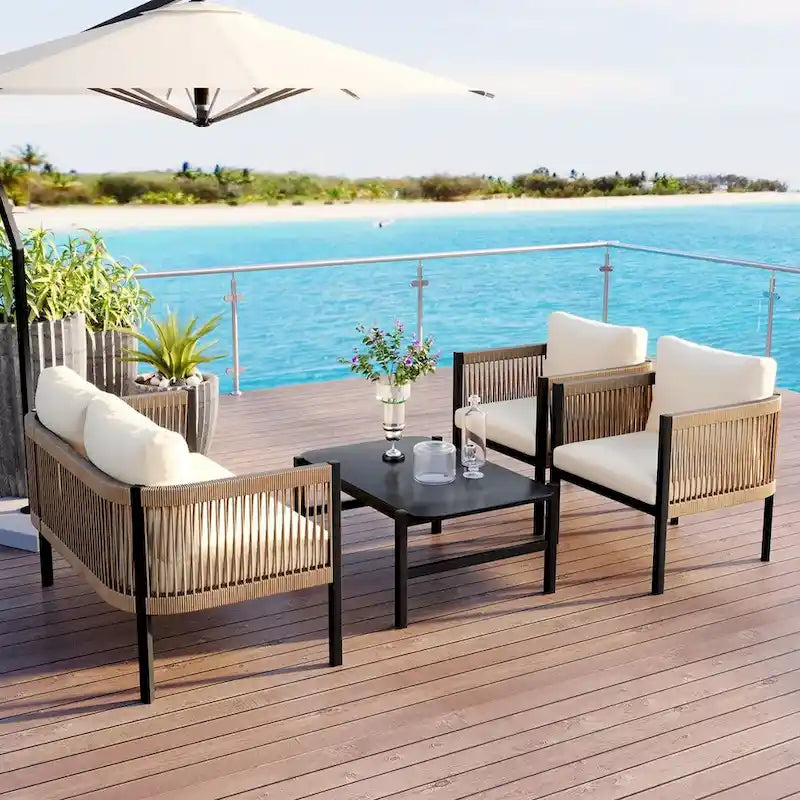Combinaison de canapés d'extérieur multi-personnes avec une table, convient pour le jardin, la cour arrière et les balcons