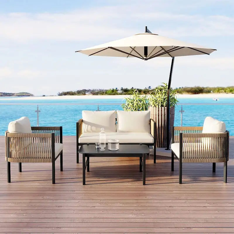 Combinaison de canapés d'extérieur multi-personnes avec une table, convient pour le jardin, la cour arrière et les balcons