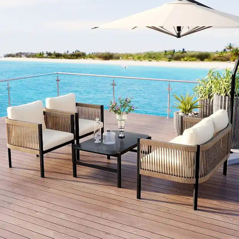 Combinaison de canapés d'extérieur multi-personnes avec une table, convient pour le jardin, la cour arrière et les balcons