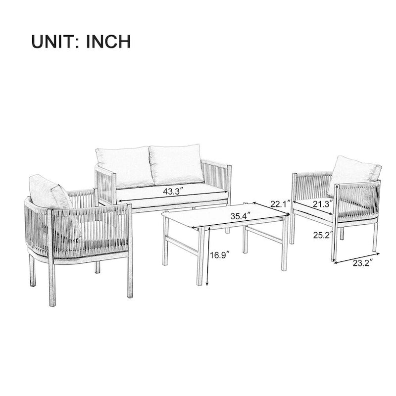 Combinaison de canapés d'extérieur multi-personnes avec une table, convient pour le jardin, la cour arrière et les balcons
