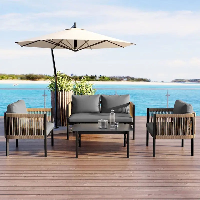 Combinaison de canapés d'extérieur multi-personnes avec une table, convient pour le jardin, la cour arrière et les balcons