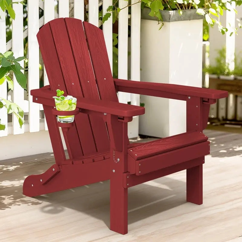 3-Position Reclining Folding Outdoor Chair  PE Wood Grain, Weather-Resistant