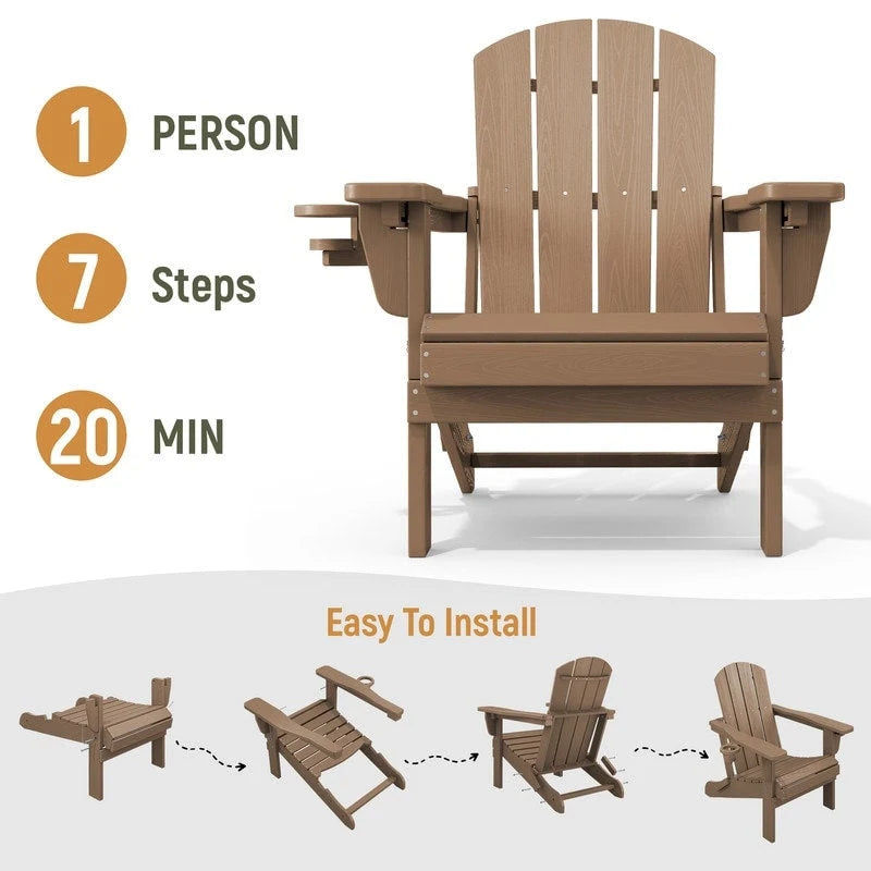 Chaise de jardin pliante 3 positions Inclinable Grain de bois PE, Résistante aux intempéries