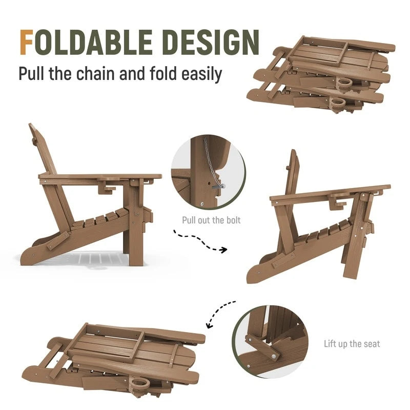 Chaise de jardin pliante 3 positions Inclinable Grain de bois PE, Résistante aux intempéries