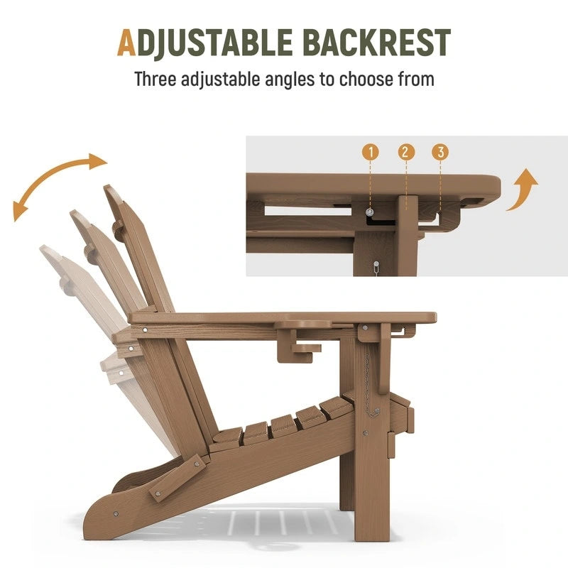 Chaise de jardin pliante 3 positions Inclinable Grain de bois PE, Résistante aux intempéries
