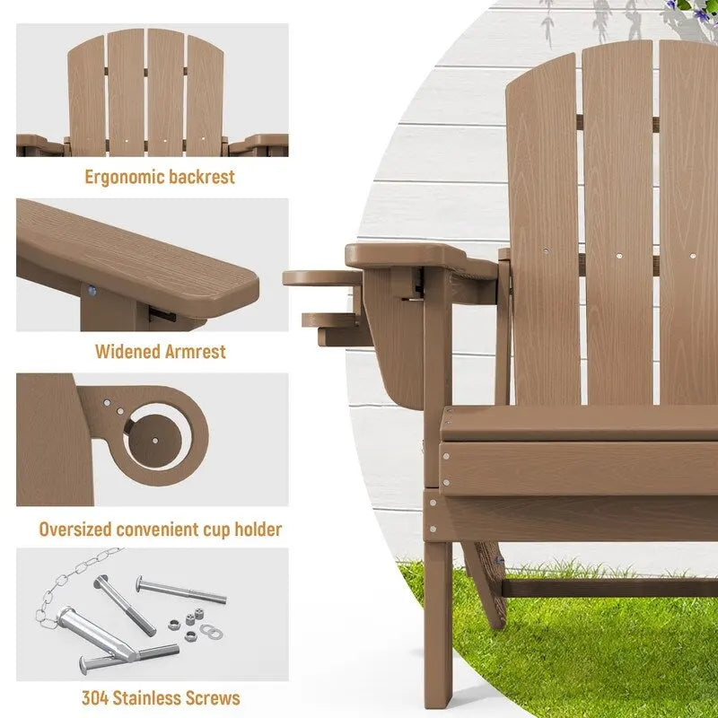 Chaise de jardin pliante 3 positions Inclinable Grain de bois PE, Résistante aux intempéries