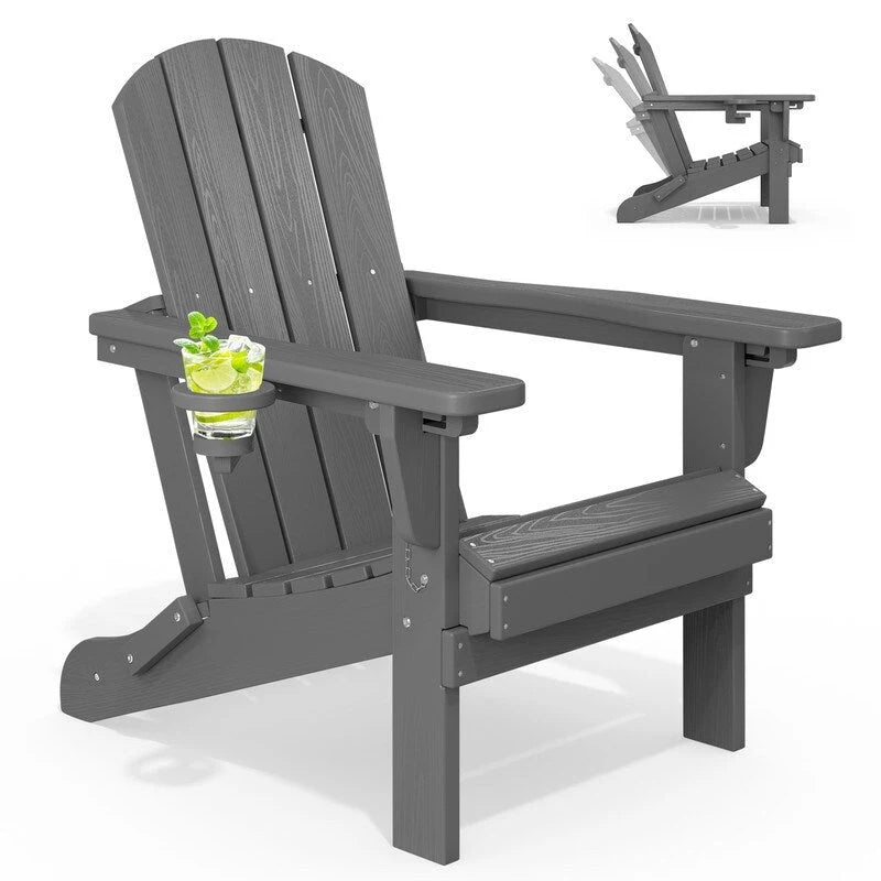 Chaise de jardin pliante 3 positions Inclinable Grain de bois PE, Résistante aux intempéries