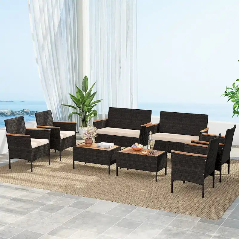 Ensemble de meubles de patio en rotin Gymax 8 pièces, ensemble de conversation en rotin