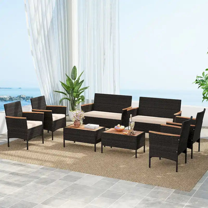 Gymax 8 Piece Outdoor Patio Rattan Furniture Set Rattan Conversation