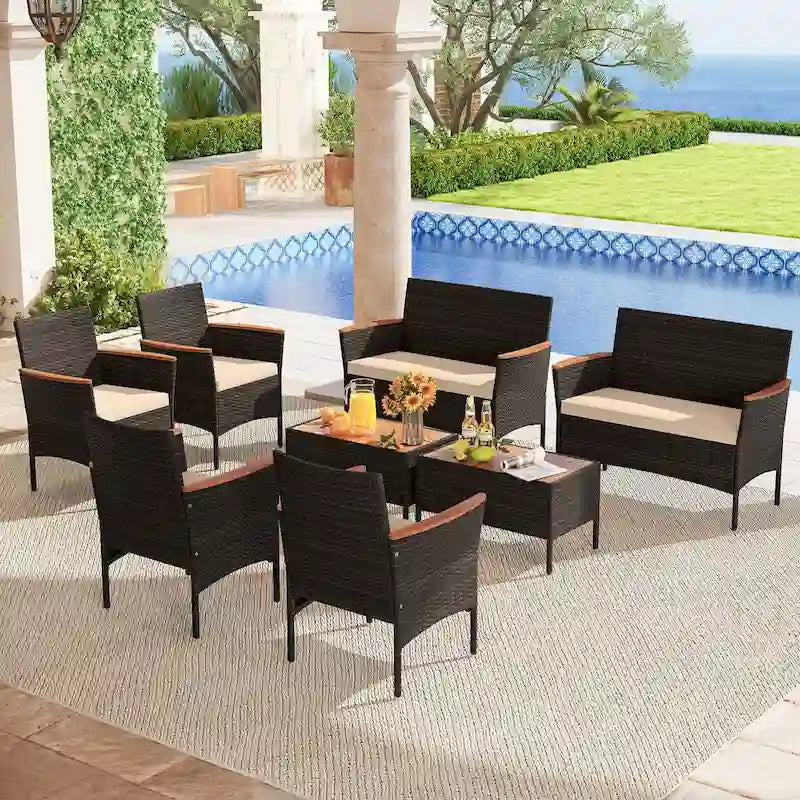 Ensemble de meubles de patio en rotin Gymax 8 pièces, ensemble de conversation en rotin
