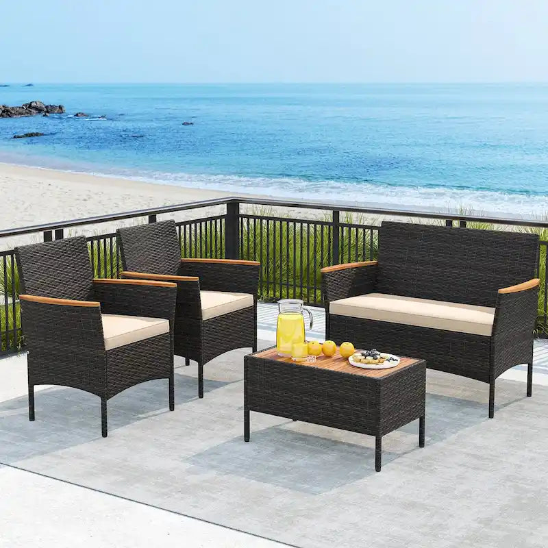 Ensemble de meubles de patio en rotin Gymax 8 pièces, ensemble de conversation en rotin