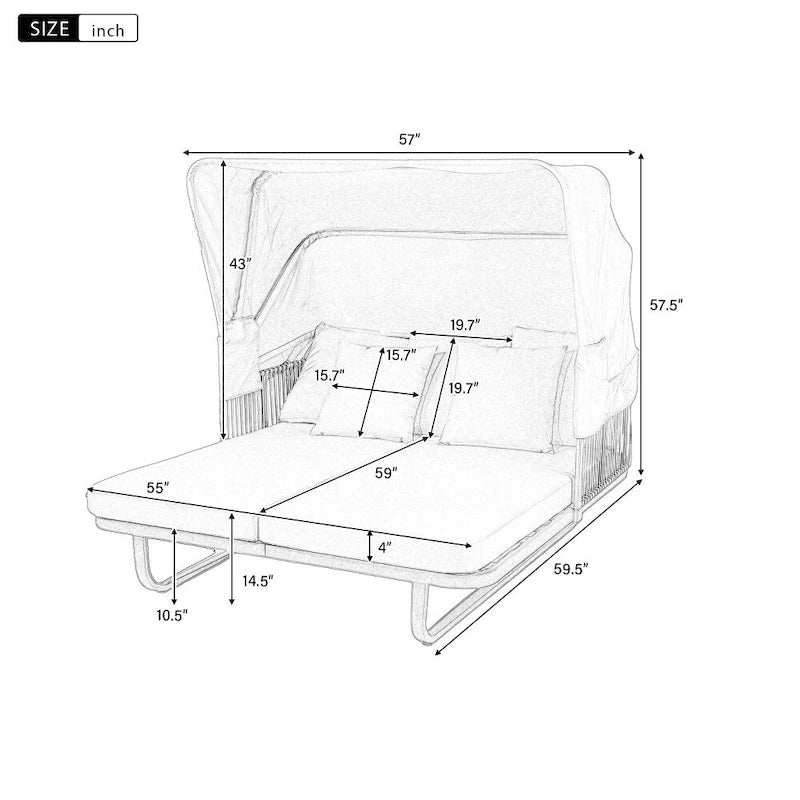 Bain de soleil en rotin d'extérieur 57 avec auvent et coussin