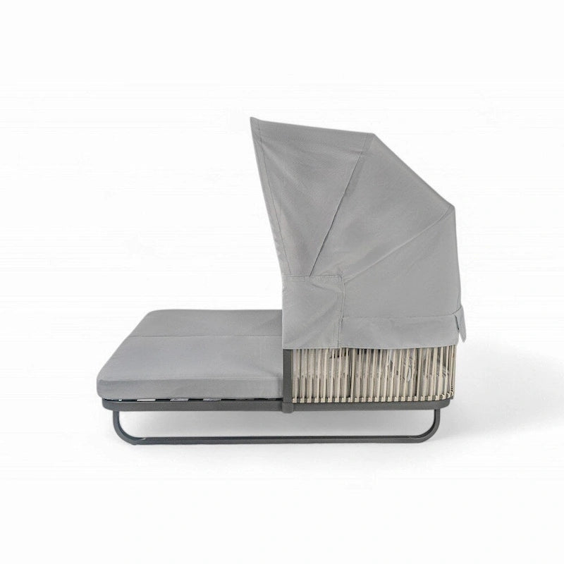 Bain de soleil en rotin d'extérieur 57 avec auvent et coussin