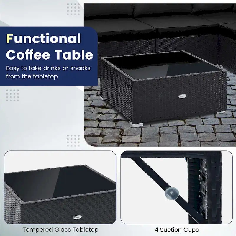 Costway Ensemble de Meubles de Patio en Rotin 10 Pièces Canapé et Table d'Extérieur en Osier - Voir Détails